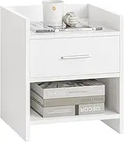 SoBuy White Bedside Cupboard Nightstand with Drawer and Shelf FBT66-W