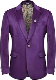 [WYWK] Men's Velvet Slim Fit Suit Casual Jacket Single Button Lapel Tuxedo with Brooch Dinner Party Wedding Prom Suit