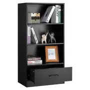 Giantex 4-tier Storage Bookshelf Wood Bookcase Display Shelf Open Storage Rack w/Drawer Home Office