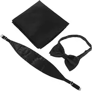 [DEARMAMY] Men's Stained Bow Tie Cummerbund Handkerchief Set Tuxedo Girdle Tie Accessory Kit Handkerchief for Men