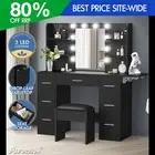 ALFORDSON Dressing Table Stool Set Makeup Mirror Vanity Desk LED Bulbs Black
