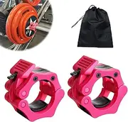Barbell Clamps Olympic Bar Collars 2 Inch Quick Release Barbell Lock Clamp Locking Standard Bar Weight Plates Collar Clips for Workout Weightlifting Fitness Training Bodybuilding-Pink
