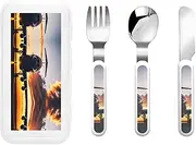 Aircraft Plane At Sunset 3 Piece Set For Camping Stainless Steel Flatware, Spoon, Fork, Knife, Ideal For Outdoor