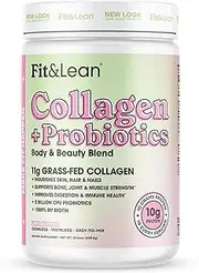 [Fit & Lean] Collagen + Probiotics- Grass-fed Collagen Peptide Powder, Unflavored, 12.64oz