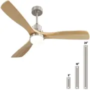 52" Ceiling Fan with Lights and Remote Control, Indoor Outdoor Modern Wood Ce...