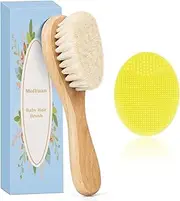 MolYuan Baby Hair Brush, Goat Bristles Brush and Yellow Baby Silicone Brush Set for Cradle Cap Wood Bristle Brush for Newborns and Toddlers (2PCS)