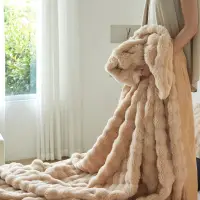 在飛比找蝦皮商城精選優惠-純色ins風兔兔絨毛毯 奶咖色毯子 沙發毯 披肩毯 午睡毯 