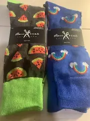 2 Pair Marc Ecko Mens Novelty Crew Socks Watermelon and Rainbows Blue Green