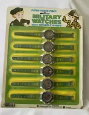 Vintage Full Store display card of Military Toy Watches for kids NOS Hands Move