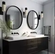 2-Pack Black round Circle Bathroom Mirrors 24-Inch for Wall Decor with Metal Fra