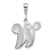 14k White GoldW White Gold Solid Polished Script Filigree Letter W Initial Pendant