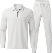 [AboveSun] Kingsire Matching Set for Men, 2 Piece Outfits Casual Long Sleeve and Pants Sets, Athletic Jogging Outfits Suits, White, Small, White, Small