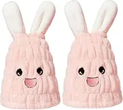 OATIPHO 2pcs Quick Dry Hair Drying Cap for Soft Absorbent Microfiber Hair Towel Wrap with Adorable Bunny Ears for Gentle Care