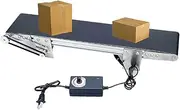PODEC Desktop Conveyor Belt, 10 * 50CM Metal Belt Small Assembly Line Electric Conveyor Track Cargo Lane, Mini Conveyor Cargo Lane, Speed Adjustment for Popular Science Friction Experiment