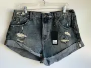 NWT One Teaspoon Mid Waist Bandits Memphis Distressed Jean Shorts Size 32 ~NEW