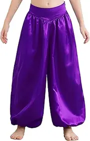 [Aislor] Kids Girls Belly Dance Costume Satin Harem Pants Wide Leg Bloomers Arabic Princess Trousers for Halloween Cosplay