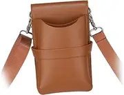 Barber Waist Bag Barber Scissors Bag with Shoulder Belt PU Leather Portable Beauty Salon Tool Bag Hairdressing Scissor Pouch, Brown