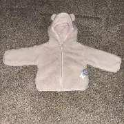 Baby Gap Lined Light Pink Sherpa Bear Ear Hooded Jacket Size 18-24 Months New