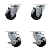 3.5 Inch SS Hard Rubber Wheel Swivel Top Plate Caster Set with 2 Brakes SCC