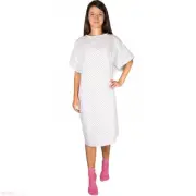 White/Blue Hospital Patient Gown With Back Ties - One Size Fits All - 1 Pack