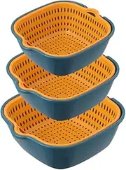 YUSAILU Vegetable Washing Baskets in The Kitchen Fruit Baskets Multi-Layer Stackable Vegetable Sinks, Strainer and Washing Fruits and Vegetables Kitchen Colander Set (Blue Yellow)