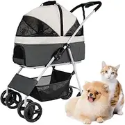 Dog Stroller for Medium Dogs, pet Stroller Travel Carrier Trolley for Dogs Cats, Dog Pram Pushchair Detachable Stroller Buggy, Easy One-Hand Fold Zipperless Entry(Gray a)