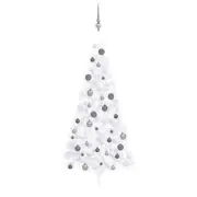 NNEVL Artificial Half Christmas Tree with LEDs&Ball Set White 180 cm