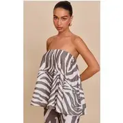 Brown Zebra Print Floaty Bandeau Top, Brown