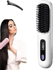 Numoya Go Brush Pro, Numoya Portable Straightener Brush, Portable Rechargeable Cordless Hair Straightener Brush, with 3 Heating Temps, Led Display (White)
