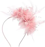 [Risipu] Fascinators for Weddings,Fascinator Pink,Elegant Vintage Mesh and Fabric Feather Fascinator Hat for Women,Party Ball Top Hat Jockey Club Headband Accessories