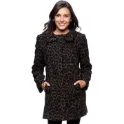 New Betsey Johnson Women Largr L Collarless Leopard Print Wool Blend Coat Jacket