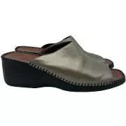 New Naturalizer Soft Pewter Leather Slide Sandal SIZE 11 Y2K Wedge Slip on Comfy