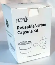 Nessus Reusable Vertuo Capsule Kit for Reusable Nespresso Pods w 100 Foil Lids