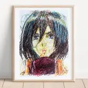 Mikasa Ackerman Ballpoint Pen Print, Attack on Titan Art Poster
