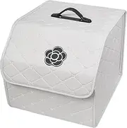 Car Trunk Organizer with Handle, Leather Multipurpose Car Cargo Boot Organiser, Collapsible Storage Box for SUVs & Sedans, Car Boot Tidy Organization for Car Accessories (White-S)