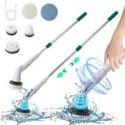 Electric Spin Scrubbers Spin Scrubbers With 5 Replaceable Brush Heads And Adjust Extension Handle Power Cleaning Brush For Bathroom Floor Tile Green