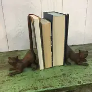Pair of Cast Iron Cat Bookends Statue Sculptures Figurines Shelf Art Meow