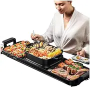 Electric Grill with Hot Pot 2 in 1 Indoor Korean BBQ Grill 2200W Multifunctional Smokeless BBQ Hot Pot Double Pot Non-Stick Pan for 5-10 People Single Pot