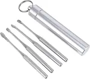 IWOWHERO 1 Set Stainless Steel Ear Wax Removal Kit Portable Ear Picks with Case Spiral Spoon Design for for Home Travel Camping