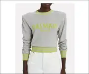 1.3k NWT Auth Balmain Sweater Top Logo Mesh Wool/Cashm Cropped FR40 USM/L Grey
