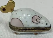 Limoges France Peint Mein- Wind Up Mouse Trinket Box | NWT | White And Pink