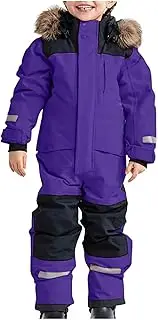 [Generic] Boys and Girls One Piece Snowsuits Overalls Ski Suits Winter Waterproof Fur Hooded Coats Jumpsuits for Baby Toddler