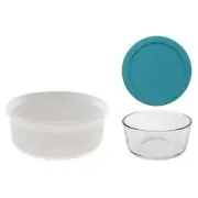 Corningware FS1 2.5Qt Casserole Dish, Pyrex 7201 4-Cup Glass Bowl and Teal Lid
