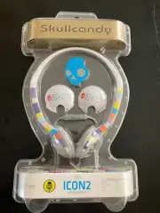 skullcandy icon 2 gridlock headphones headset MIC in-line microphone white RARE