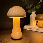 KAPJHRX Mushroom Lamp, Rechargeable Portable Night Light Cordless Wooden Night Light Mushroom Decor for Home Decor, Dining, Living, Bedroom