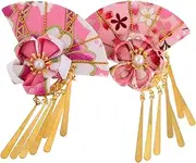 [CVUTOVO] 2Pcs Decorative Japanese Hair Accessories Elegant Sakura Fan Clips for Brides Bridesmaids and Yukata Styling Traditional Kimono Hair Ornaments