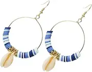 [SOESFOUFU] Stylish Shell Pendant Hoop Earrings Large Dangle for Women Skin-friendly Design for Occasions