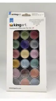 Kingart® Studio Pearlescent Watercolor Pan 21 Colors Sturdy Palette Holder Brush