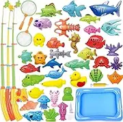 Epzia Kids Pool Fishing Toys Games - Summer Magnetic Floating Toy Magnet Pole Rod Fish Net Water Table Bathtub Bath Game - Learning Education for Age 3 4 5 Boys Girls Toddlers Carnival Party Favors