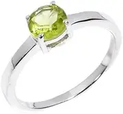 [HIMALYA QUARTZ] 925 Silver Ring For Women Solitaire Statement Ring Ethnic Vintage Gemstone Ring Natural Peridot Round Shape Cut Stone Wedding Engagement Ring
